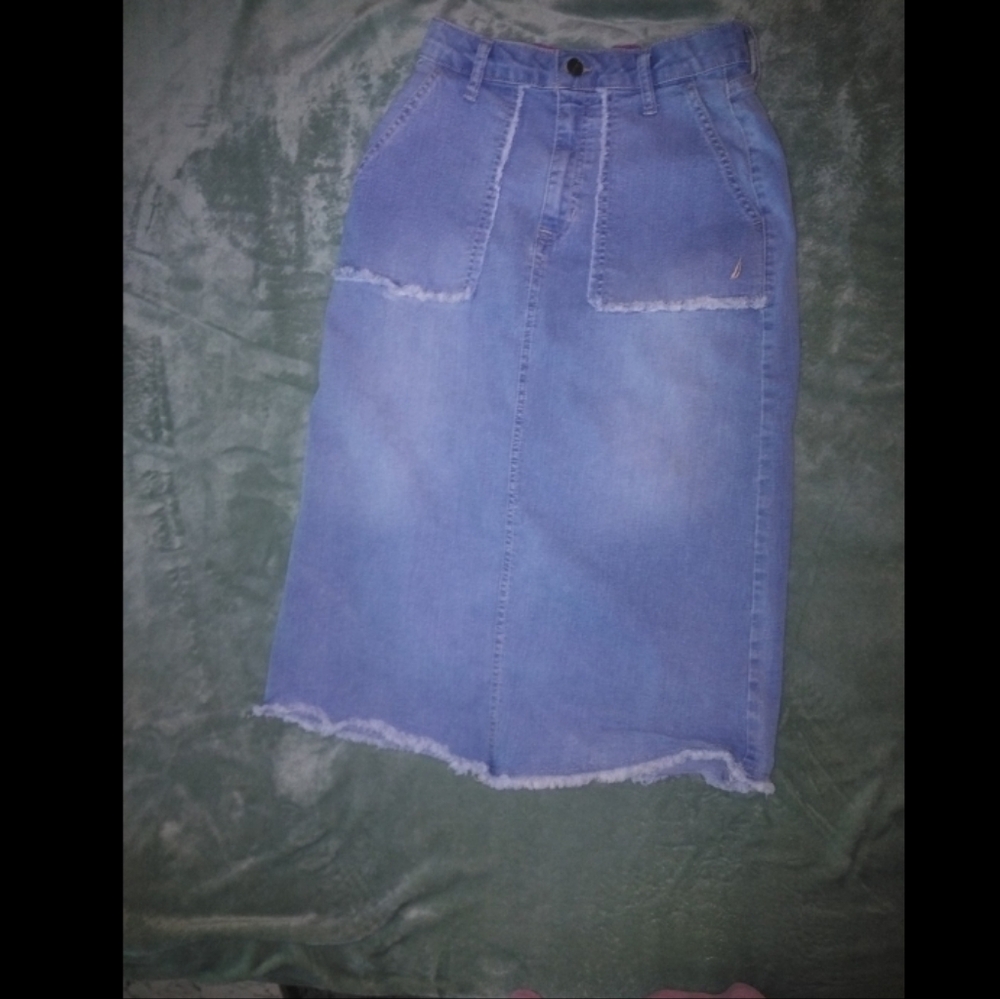 Nautica Light Blue Denim Midi Skirt